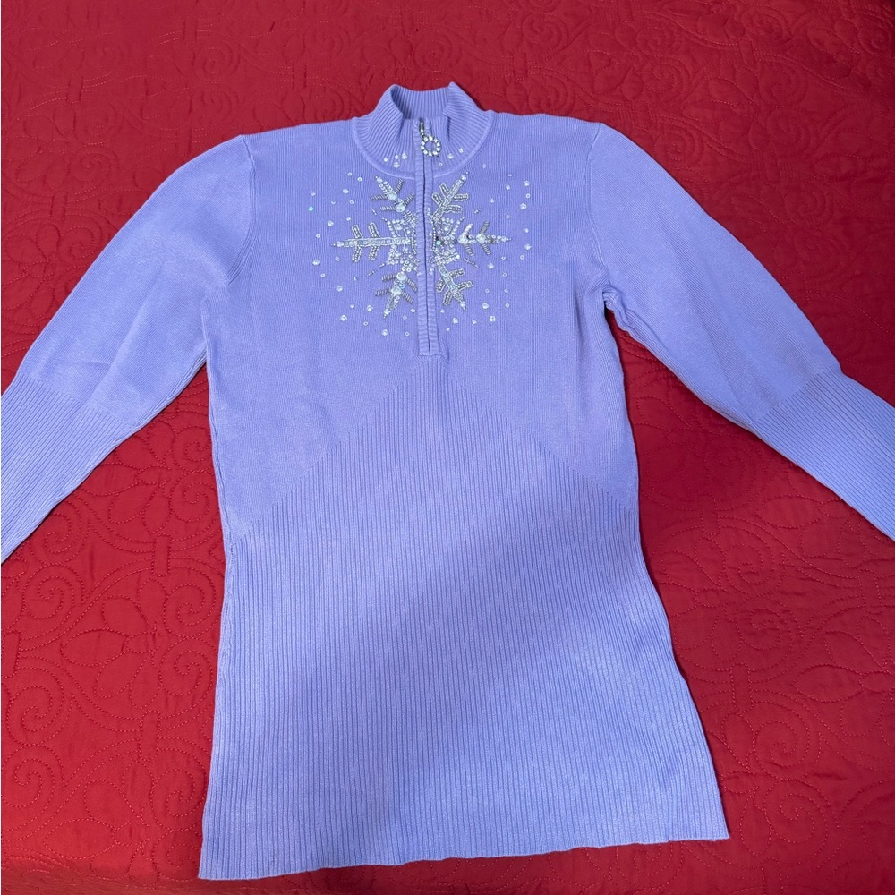 Never worn snowflake pullover with rhinestone detailing.